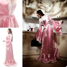 Bridal Robes Maternity Photography Props Winter Think Sleepwear with Fur Nightgown Pyjamas Custom Made Long Sleeves Nightrobe