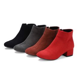 Hot Sale-Asumer hot sale new women boots fashion flock zipper square toe simple ladies autumn winter boots square heel ankle