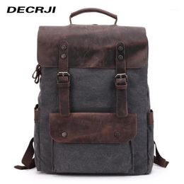 Backpack DECRJI Luxury Designer Men Bag Crazy Horse Leather Laptop Men's Backpacks Male Canvas Mochila Escolar Rucksack School1