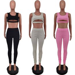 Summer Clothes Women Tracksuits Tank Top+pants Two Piece Set Sleeveless Vest Leggings Matching Sets Outfits Solid Suits 6985