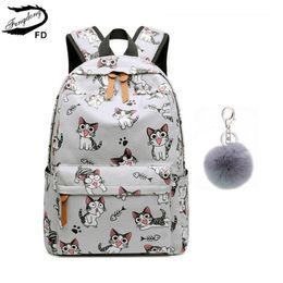 FengDong school bags for teenage girls schoolbag children backpacks cute animal print canvas school backpack kids cat bag pack LJ200918