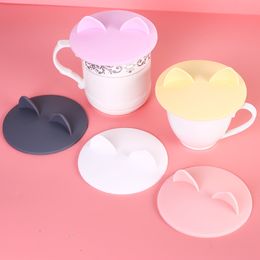 Silicone Heat Resistant Cup Lid Cartoon Cat Ear Cup Cover Eco-Friendly leakproof Mug Cap 6 Colors