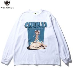 Aolamegs Long Sleeve Tees Shirts Japanese Anime Funny Picture O-Neck Oversize Tops T Shirt Men Harajuku College Style Streetwear 201202