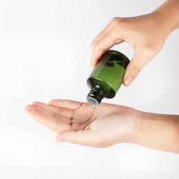 1000PCS/lot High Grade 50/100/150/200ml PET Bottle,Plastic Dark Green Bottle with Black Aluminium Caps Lids,Cosmetic Packaging