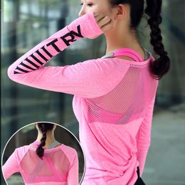 jersey Women's Fitness thumb hole Breathable women gym Sportswear T-Shirt Yoga Tops Quick-drying Running Shirts Fitness Wear Top T200401