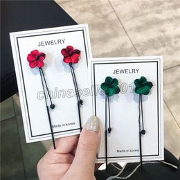Red Green Colour Flower Drop Dangle Earrings for Women Elegant Long Black Tassel Chain Hanging Earrings Bridal Wedding Party Jewellery