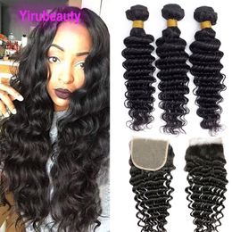 Brazilian Virgin Hair Extensions Deep Wave 5x5 Closure With 3 Bundles 4Pieces/lot Closures Three Bundles Deep Curly Natural Colour