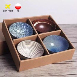 Set of 4 Japanese Traditional Ceramic Dinner Bowls 4.5inch 300ml Porcelain Rice Bowls with Gift Box Dinnerware Set Best Gift 201214