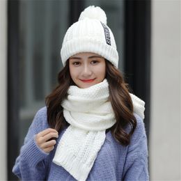 New Winter Woollen Hats for Women Thick Warm Woven Beangrass Hats with Scarves Fashion Cycling Bonnet Caps Sets