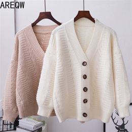 V-neck Oversized Cardigans Sweater Women's New Korean of White Loose Large Size Cardigan Knitting Tops 201119