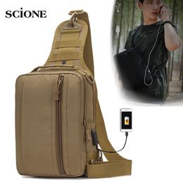 USB Charging Chest Bag Hiking Bag Military Tactical Men Army Bags Camouflage Shoulder Sling Fishing Blaso Travel Camping XA843WA 211224