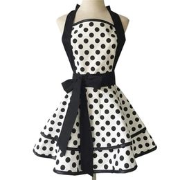 Lovely Retro Lacy Vintage Flirty Maid Polka Dot Cooking Kitchen Working Adjustable Apron with Pockets for Women Ladies 211222