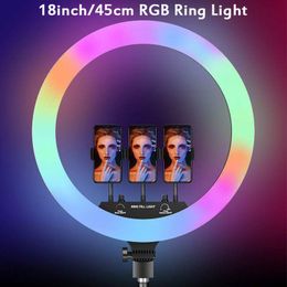 18inch 45cm RGB Selfie LED Ring Light Tripod Phone Camera Holder Colourful Photography Lamp For Youtube Tiktok Video Ringlight