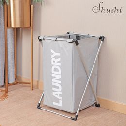 SHUSHI X frame foldable laundry basket oxford waterproof Bathroom dirty clothes basket collapsible high capacity Laundry hamper LJ201204