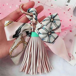 Leather Tassel Keychain Ring Gift For Women Girls Bag Pendant Bow Tie Charms Key Chains Jewellery Porte Clef KeyRing