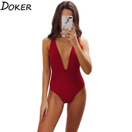 2020 Summer Women Solid Bikinis Sexy Bandage One Piece Backless Swimsuit Female Bathing Suits Bodysuit Beach Wear Swim Suit T200708