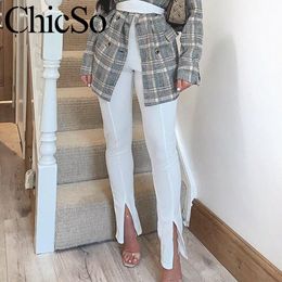 MissyChilli skinny long pencil split pants bottoms Women elegant white black trousers summer high waist office lady pants&capris 201113