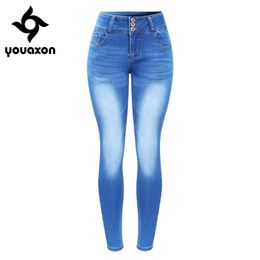 2143 Youaxon New Arrived Plus Size Faded Jeans For Women Stretchy Push Up Denim Skinny Pants Trousers 201105