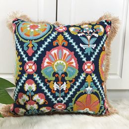 Floral Cushion Cove Colourful Ethnic Pattern Embroidery Pillow Case with Tassels For Sofa Home Decorative 45x45cm Y200104