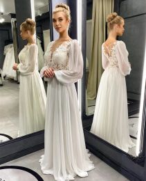 2022 Gorgeous Wedding Dresses Bridal Gown A Line Scoop Neck Chiffon Long Sleeves Floor Length Lace Applique Custom Made Plus Size vestido de novia