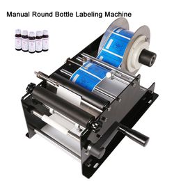 DHL Free! MT-50 Manual Round Bottle Labelling Machine Beer Cans Wine Adhesive Sticker Labeler Label Dispenser Machine Packing Machine