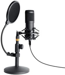 USB PC Microphone, Professional 192kHz/24bit Studio Cardioid Condenser Mic Kit with Sound Card Boom Arm Shock Mount Pop Philtre