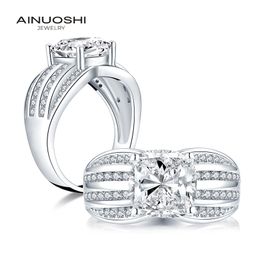 AINUOSHI 925 Sterling Silver 3.5 Carat Cushion Cut Engagement Ring Simulated Diamond Wedding 3 Rows Silver Ring Jewellery Gifts Y200106