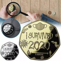 40*40mm I Survived 2020 Coin Home Souvenir Coins Collection Decoration Accessories Commemorative Coin Old Metal New Year Gift Gold Coin SN