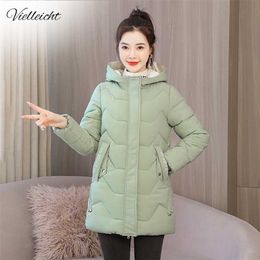 Vielleicht Winter Women Jacket Long Hooded Cotton Padded Female Coat High Quality Warm Basic Outwear Parka Clothing 211221