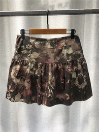 Skirts Womens Mini Fashion and Leisure Real Sheepskin Side Opening Short Skirt Flower Pattern Decoration Pleated Loose Hem Y1214