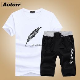 Fashion Shorts Set Men Summer 2pc Tracksuit Short SweatShirt + Shorts Sets Beach Mens Casual Tee Shirts Set Sportswears 201114