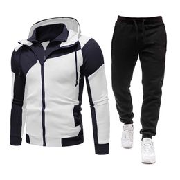 Men Sets Hooded Hoodies+Pants Outfit Male Tracksuit Suits Sportswear Zipper Coats Autumn Winter Men Clothing Ropa Hombre 201130