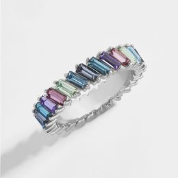 Top Selling Colorful Incline Crystal Ring Silver Plated Alloy Rings Size 6/7/8/9/10