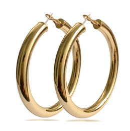 Women Circular Tube Hoop Earrings 18K Real Gold Plated Elegant Larger Size Fashion Costume Jewellery Trendy Big Earrings