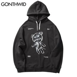 GONTHWID Harajuku Toy Bear Print Hooded Sweatshirts Streetwear Hip Hop Casual Pullover Hoodies Mens Fashion Outwear Tops 201114