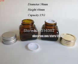 12cs/lot 15G Amber Square Glass Jar With Aluminum Lids Container Cosmetic Packaging Cream Jargood qualtity