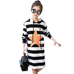 Dress For Girls Autumn Hooded Striped Long Sleeve Kids es Teen Winter Clothes 4-14 Years Christmas 220106