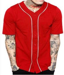 Cheap Men Baseball Jersey T Shirt Short Sleeve Street Hip Hop Baseball Top Shirts Button Red Solid Sport Shirt