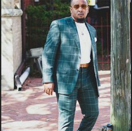 Classic Green Cheque Plaid Plus Size Mens Pants Suits Custom Made One Button Groom Best Man Coat Blazer 2 pcs (Jacket+Pants)