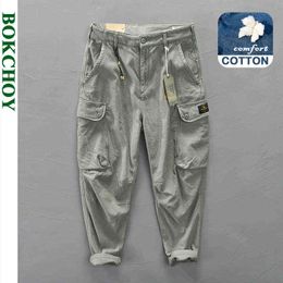 Autumn Dress New Men's Cotton Solid Colour Big Pocket Casual Pants Light Grey Trousers Workwear GML04-Z309 H1223