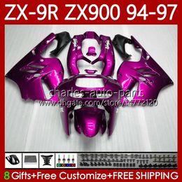 OEM Body Kit For KAWASAKI NINJA ZX-9R ZX900 ZX 9R 9 R 900 CC 1994 1995 1996 1997 Bodywork 100No.104 ZX9 R Light Rose ZX900C 900CC ZX-900 94-97 ZX9R 94 95 96 97 MOTO Fairing