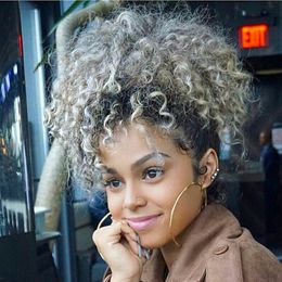 Natural Puff Clip In Afro Hair Bun highlight Grey Hair Colours Human Hair Afro Curly Ponytail Chignon Drawstring For Black Women free shipp