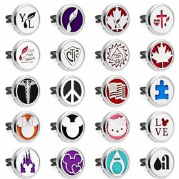 Peace Symbol 30mm Car Essential Oil Perfume Diffuser Locket Vent Clip Pendant Magnetic Random Send 10pcs Oil Pads as Gift