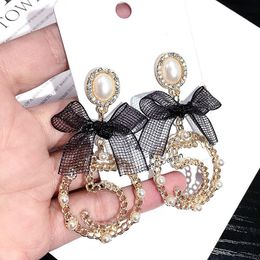 Small Fragrance Famous Design Golden Digital Bow Earrings Asymmetric Ribbon Letter 5 Earring For Women Trendy Jewellery