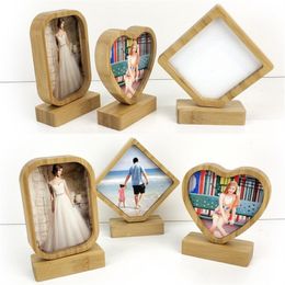 Bamboos Sublimation Blank Photo Frame With Base DIY Double Sided Wood Love Heart Round Frames Creative decorative photo-frame T9I001783