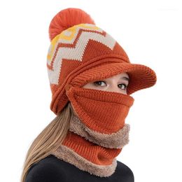 Beanie/Skull Caps 3 In 1 Winter Beanie Hat Scarf Mask Set Warm Knitted Cap With Circle Soft Knit For Women Outdoor Set1