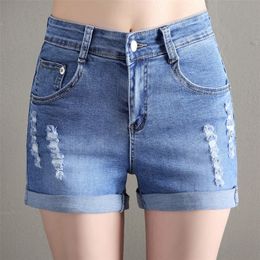 Europe Blue Crimping Denim Shorts for Women Summer New Brand Trendy Slim Casual Plus Size Womens High Waist Shorts Jeans T200701