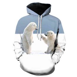 Animal Padrão 3D Hoodie Bear Polar Pullover Manga Longa Suéter Moda Casacos Cool Unisex Streetwear Mens Hoodies