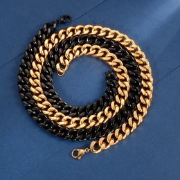 cool gifts 12mm wide 24 inch Gold/ black stainless steel cuban curb chain link necklace hip-hop mens boys Jewellery