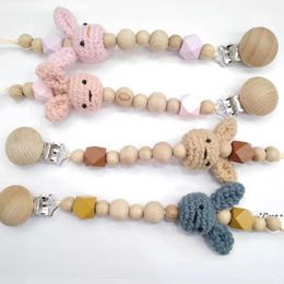 Birthday gift cute Clips beech Pacifiers Cartoon rabbit woodiness Beaded Clip Chain Nipple Dummy Strap Chains Party Favour RRA12188